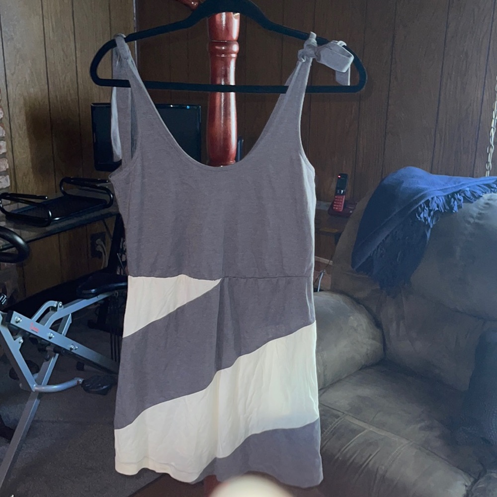 Gray and white shirt dress
